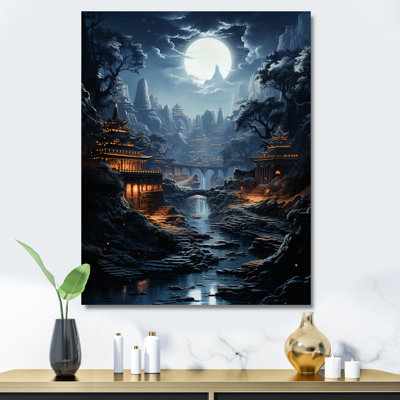 Moonlit Cliffside Mistery Landscape I - Moon, art mural