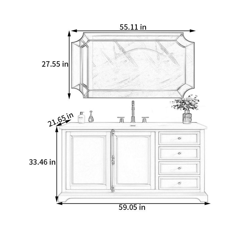American Modern Style Bathroom Cabinet, 33.46" H x 59.05" W x 21.65" D