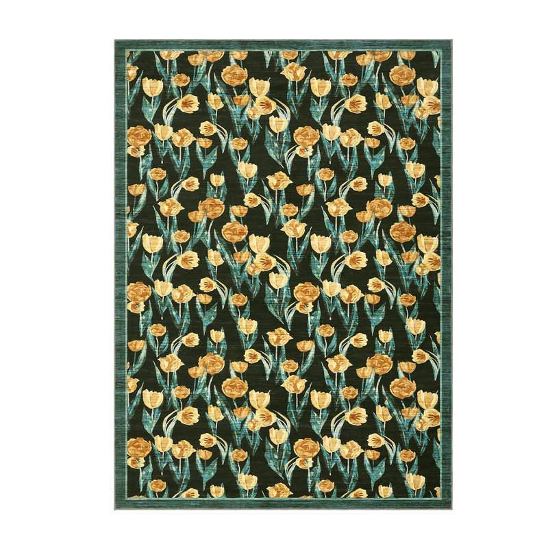 Washable Rug for Living Room 6x9 Modern Floral Bedroom Rug with Non-Slip Backing, Non-Shedding Soft Low Pile Floor Mats, Foldable Thin Indoor Carpet
