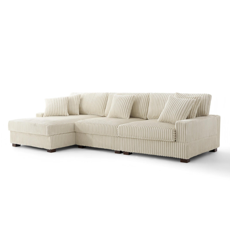 3 Seater Sectional, White Polyester/Foam Padding