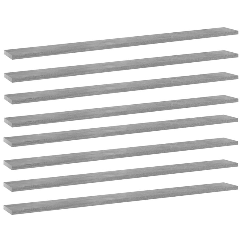 Bookshelf Boards 8 pcs Engineered Wood, Concrete Gray, (8 Shelves) 0.6" H x 39.4" W x 3.9" D