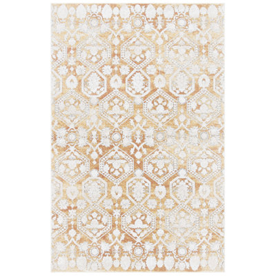 Phillipston Viscose Oriental Rug in Beige/Gold