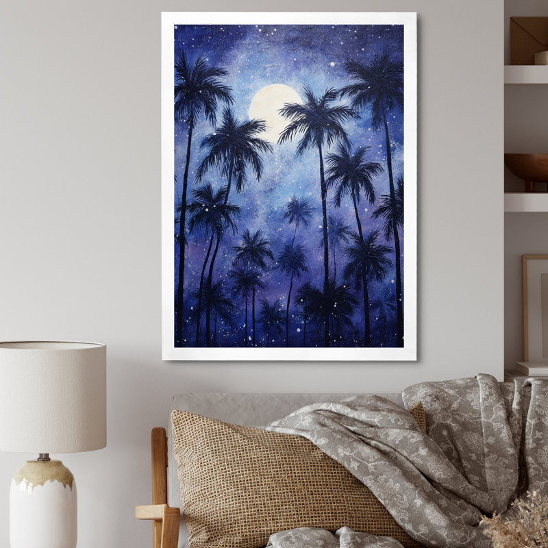 «Indigo Mystical Plam Tree Magic Impressions III», reproduction sur toile, Cadre blanc, H 20 po x l 12 po x P 1 po