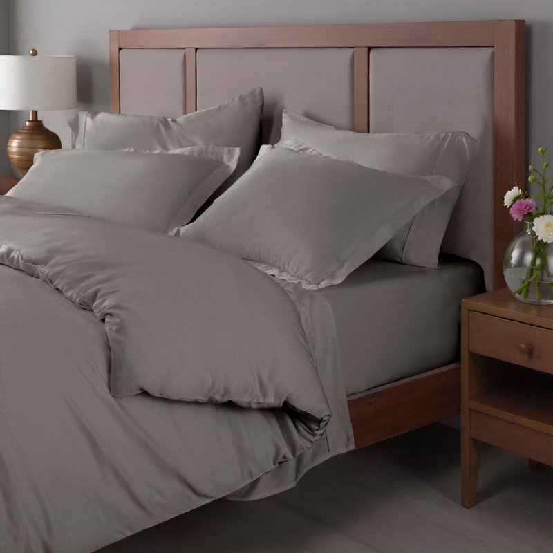 Egyptian Cotton 400 Thread Count Solid Luxury Duvet Cover Set with Pillow Shams, Gray, King/California King + 2 King Shams