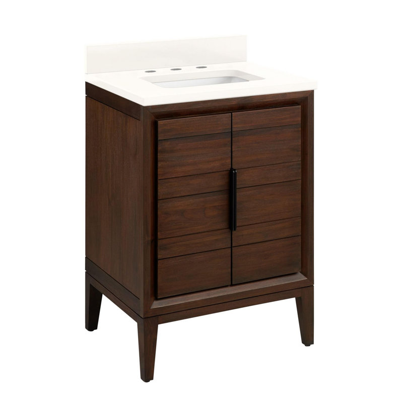 Ensemble de meuble-lavabo simple 24 po avec lavabo rectangulaire encastrable Aliso, Quartz blanc arctique, Café, 8 po