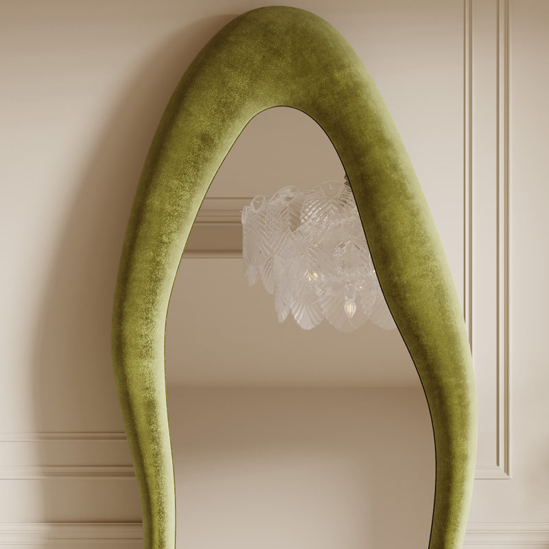 Miroir de plancher asymétrique en velours Art Deco, Vert olive