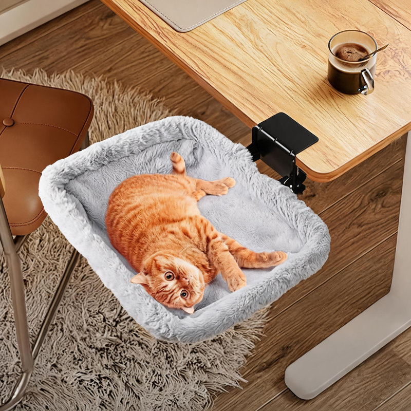 Lit de bureau pliable moderne pour chat, nid suspendu confortable en fausse fourrure et filet, hamac pour animaux de compagnie à fixation sécurisée pour chatons, chats et petits chiens