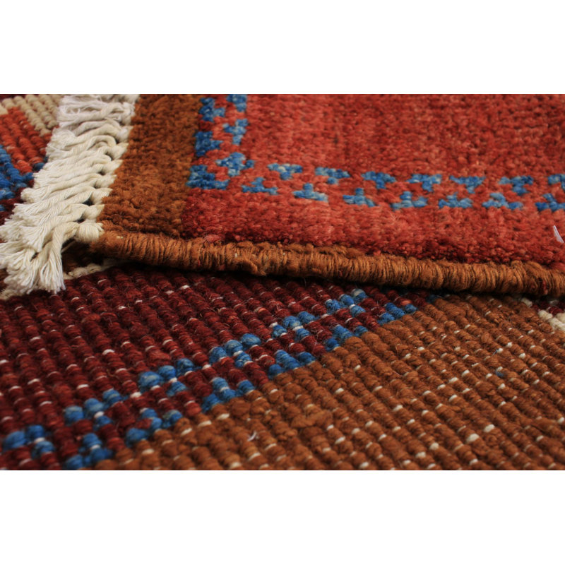 Tapis rouge / bleu unique en laine noué à la main style Mogul des années 2010 de 4 pi 3 po x 6 pi Kany