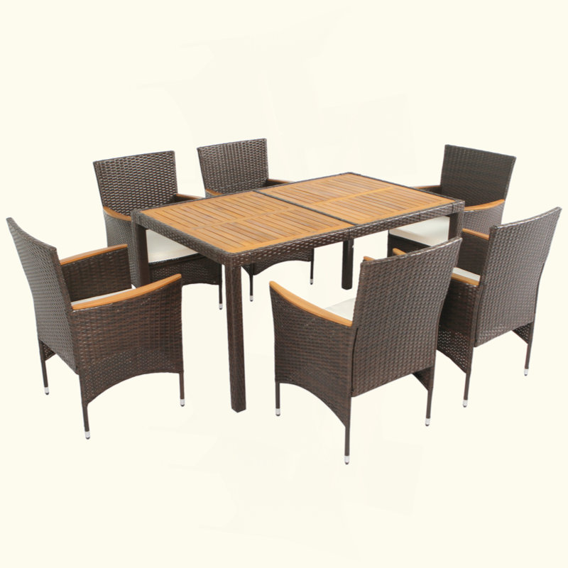 Brown and Beige Acacia Wood Top 7-Piece Outdoor Dining Set