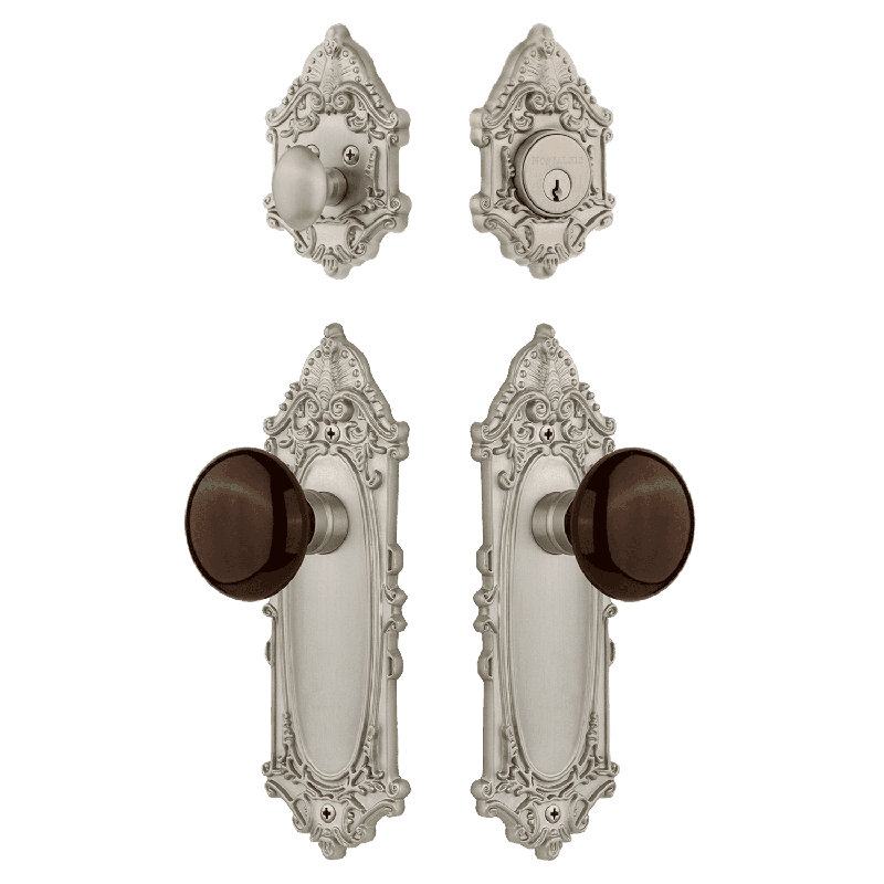Ensemble d'entrée victorien Nostalgic Warehouse avec poignée en porcelaine brune, Nickel satiné