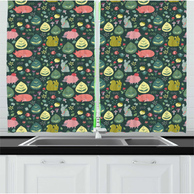 Floral Ruffled Kitchen Curtain