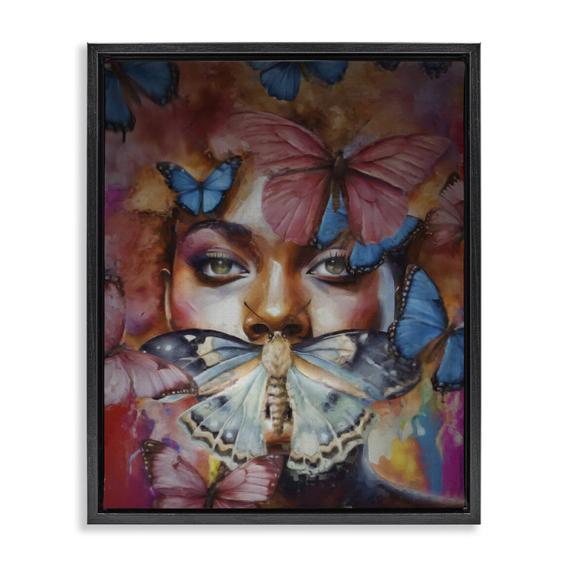 «Moths & Flutterby», art mural encadré doré sur toile, par Jesse Keith, H 31 po x l 25 po, Cadre flottant noir de jais