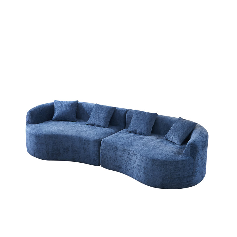 Canapé incurvé en chenille avec mousse haute densité et sans assemblage, idéal pour les espaces de vie compacts (bleu), Blue