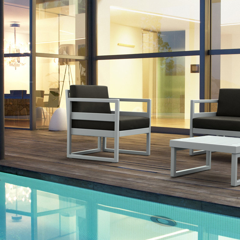 Chaise de patio avec coussins Lane, Toile gris anthracite Sunbrella®, Argent / gris