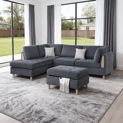Reversible Sectional Sofa With Storage Ottoman
