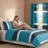 9-Piece Teal & Black Boho Geometric Queen Quilted Bedspread Set with Matching Curtains-121273355