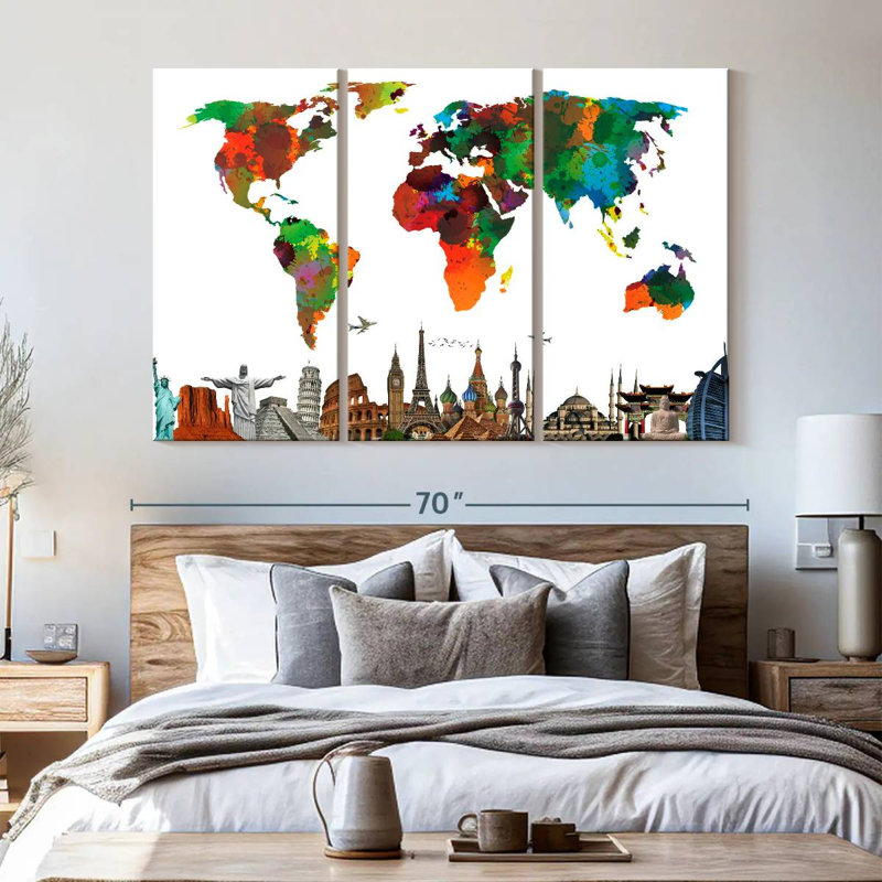 «Color Splash World Map», reproduction sur toile, H 42 po x l 65 po x 1,25 po