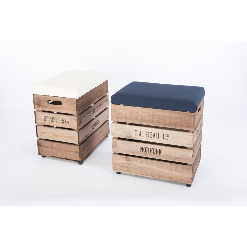 Edmiston Pine Outdoor 56cm Stool with Cushion, Blue, 59cm