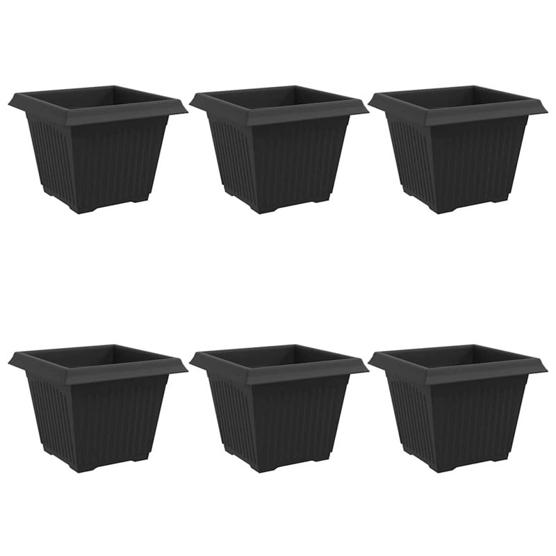  Square Flower Pot 6 Pcs Plastic, 22cm H x 28.5cm W x 28.5cm D, Black