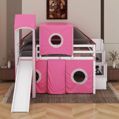 Lit mezzanine double avec tente et tour