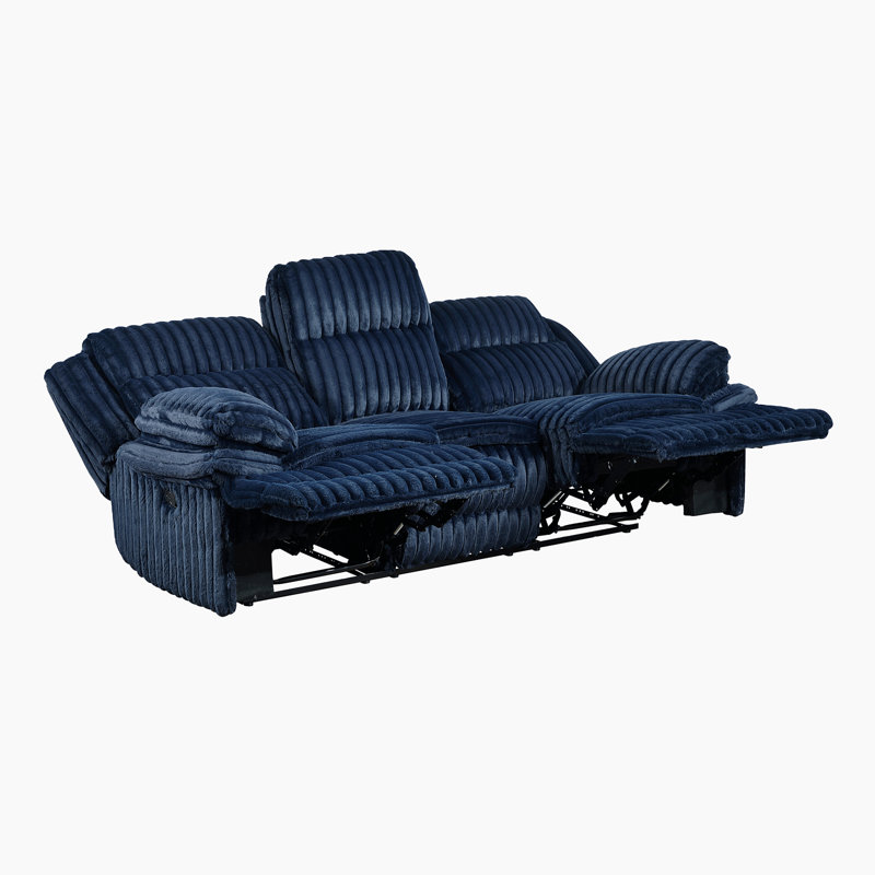 Melita 95" Modern & Contemporary Reclining Sofa with Tab Pull Reclining Motion, Corduroy Fabric Upholstery & Foam Over Pocket Coils