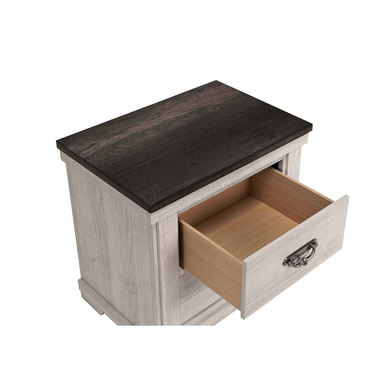 Table de chevet rustique avec 2 tiroirs et finition en bois beige