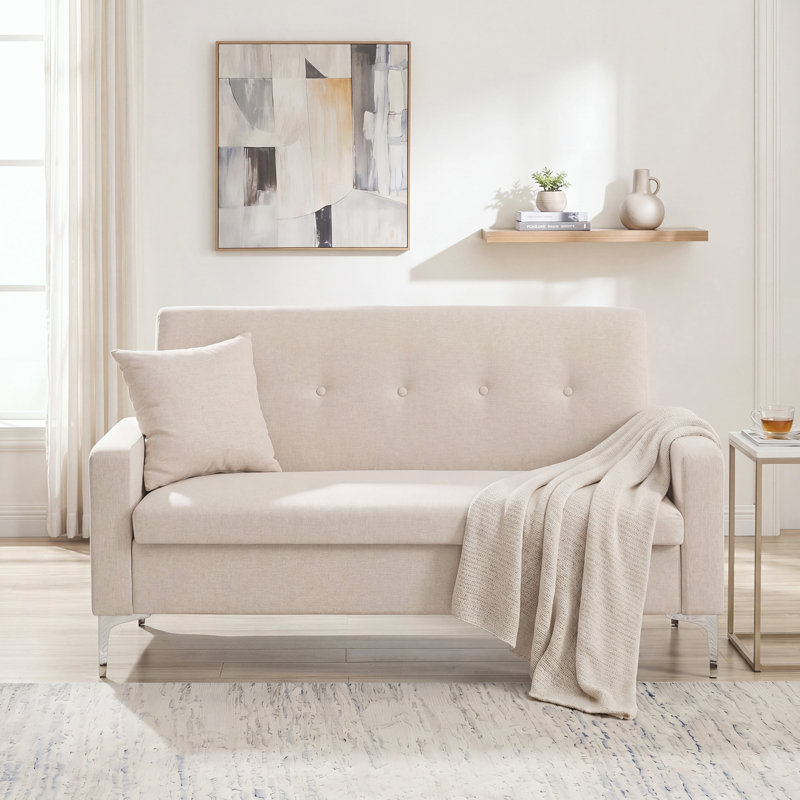Canapé double 57 po avec rangement, Beige Fabric