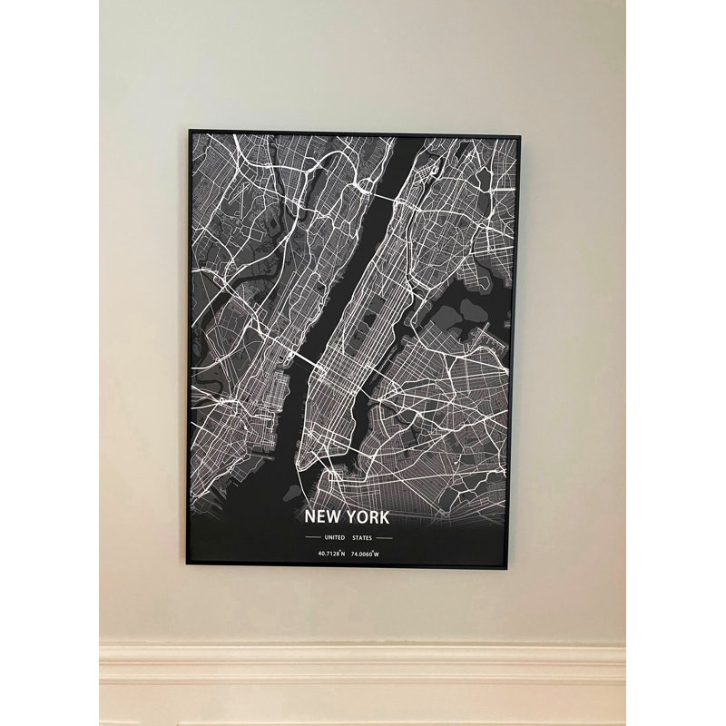 Carte de New York - impression de cadre photo, Noir