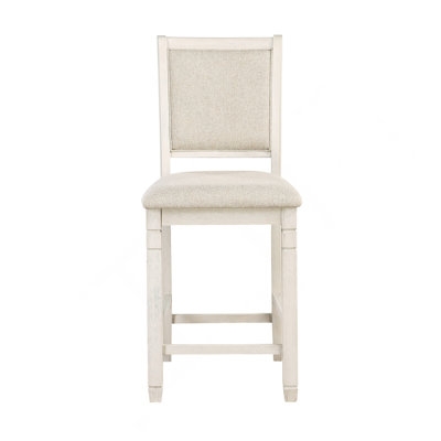 Antique White Finish Wooden Counter Height Chairs 2Pcs Set Textured Fabric Upholstered Dining Chairs