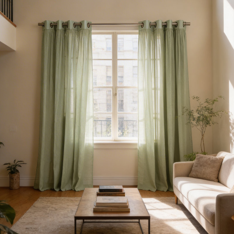 Rideaux semi-transparents avec œillets , L 52 po x L 96 po, Reseda