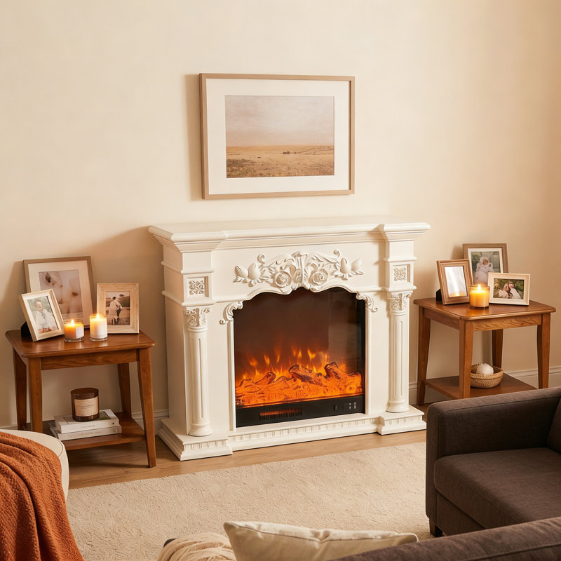 American-Style Solid Wood Carved Electric Fireplac