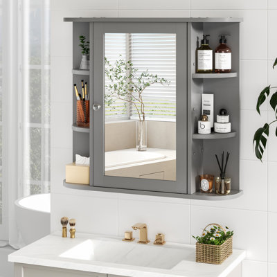 Armoire de salle de bain murale à miroir, armoire de salle de bain avec miroir et 6 tablettes ouvertes, armoire de salle de bain murale pour salle de bain