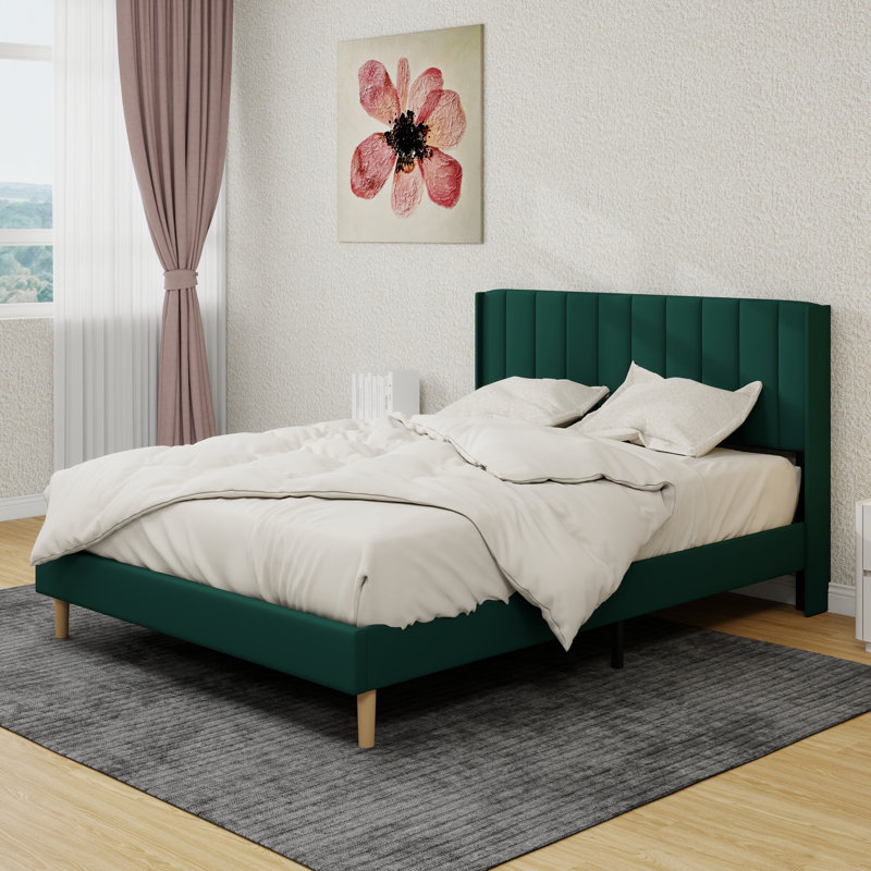 Structure de lit plateforme tapissier, Grand, Vert