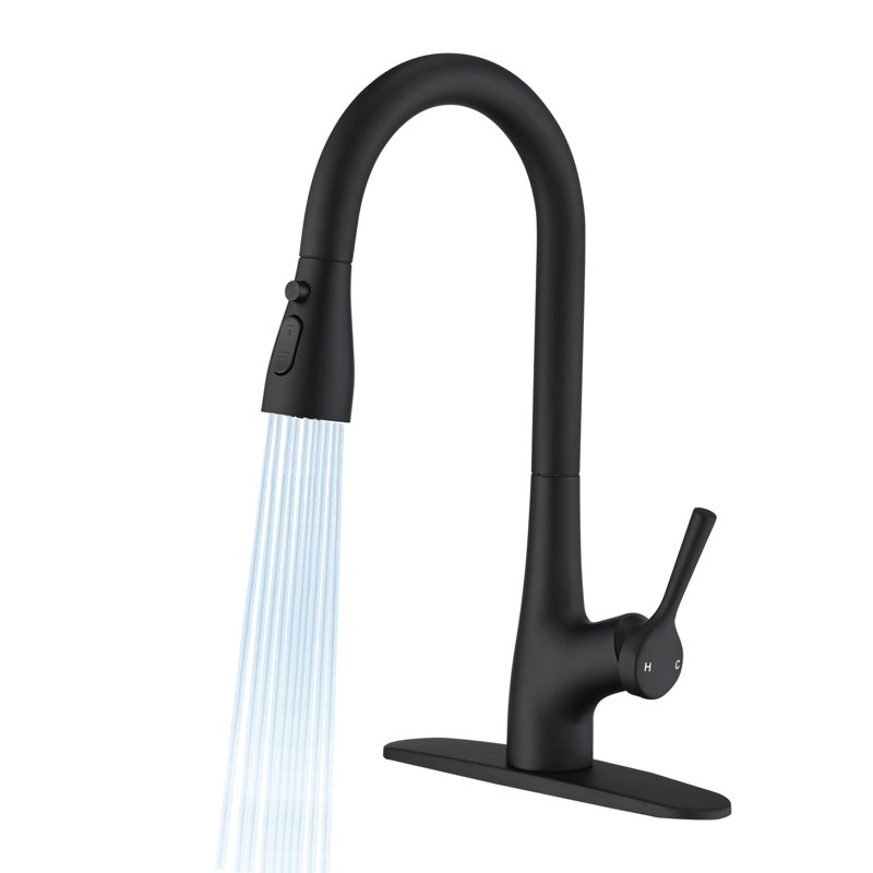 High Arc Pull-down Kitchen Faucet , Single Handle Modern Faucet, Matte Black