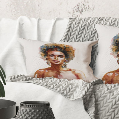 Rectangle, Portrait d'une femme afro-américaine V - Coussin décoratif imprimé moderne