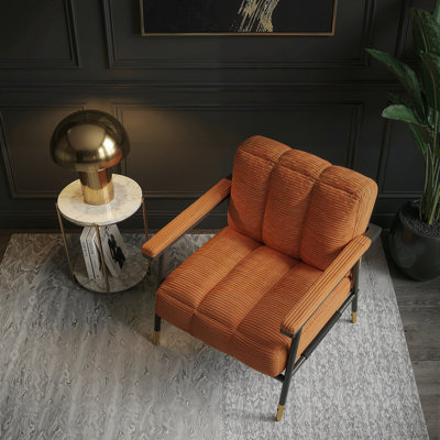 Mid-century Modern Accent Chair With Plush Cushioning, Sturdy Corduroy Upholstered Armchair For Living Room, Easy Assembly, Holds 330lbs - Beige, Brown, Grey