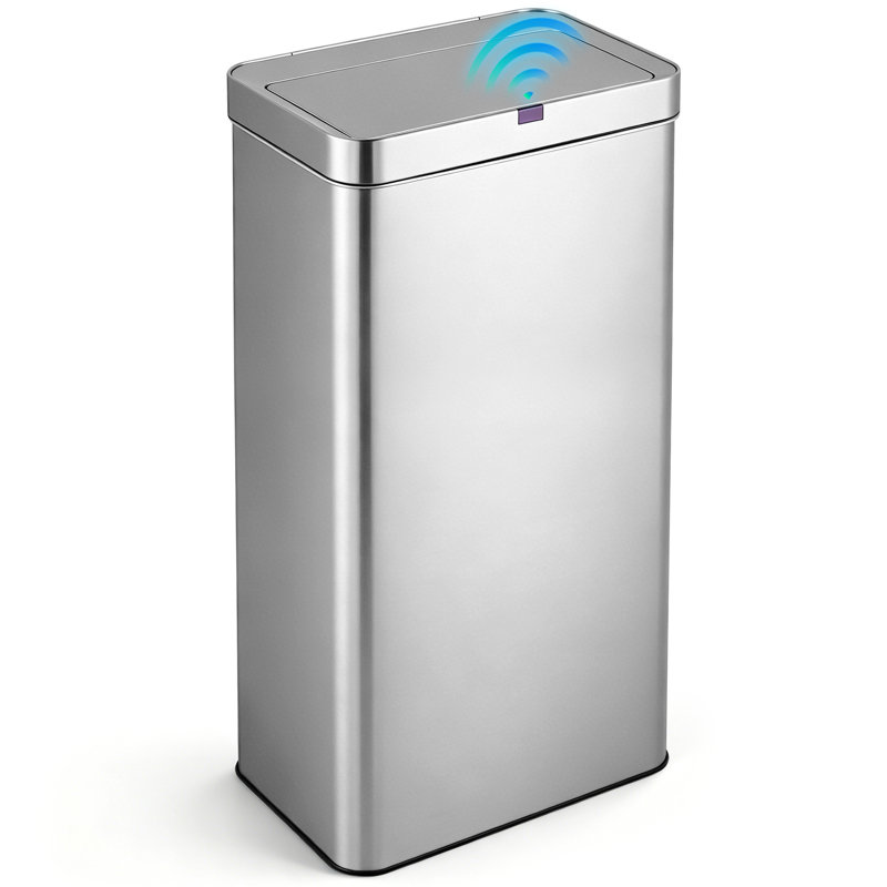 18 Gal. Stainless Steel Rectangular Motion Sensor Trash Can for Kitchen and Office, Silver, 80L