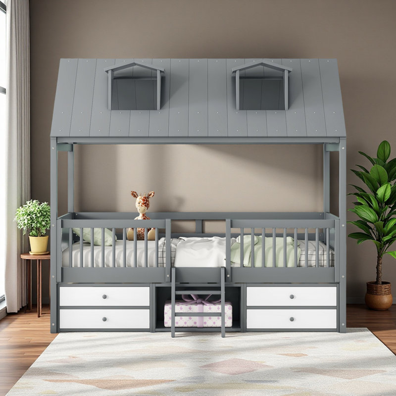  Cadre de lit Bed House, Gris, Lit simple
