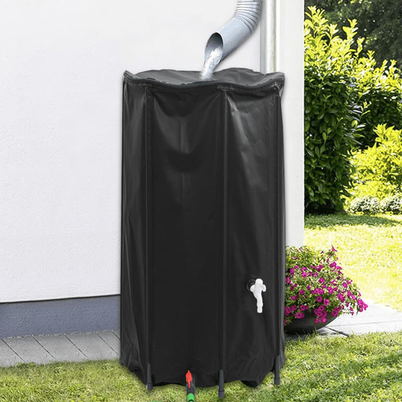 Dakota Fields Plastic Rain Barrel, Black, 380 L