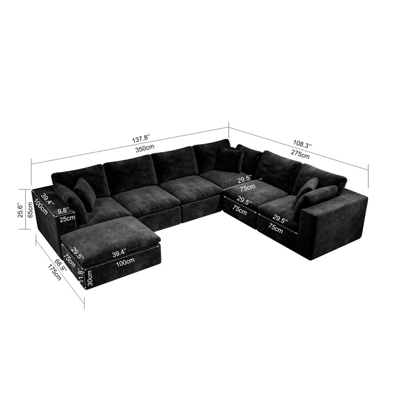 Canapé modulaire 137,8 * 108,3 po, Noir