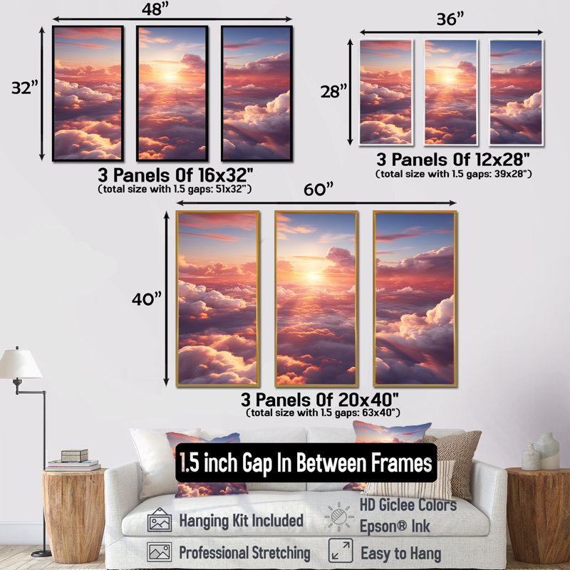 Magnifique lever de soleil dans le ciel - art mural ciel, Cadre flottant brun, H 40 po x l 61 po x P 1 po