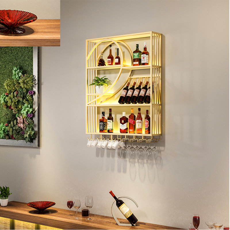 Iron side-guard wall-mounted wine rack, Gold, 47.2" H x 31.4" W x 8.6" D