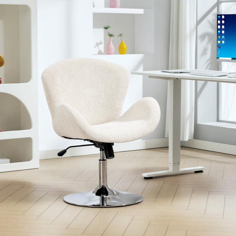 Chaise de bureau, chaise de bureau pivotante avec siège large, dossier papillon, Crème, crème