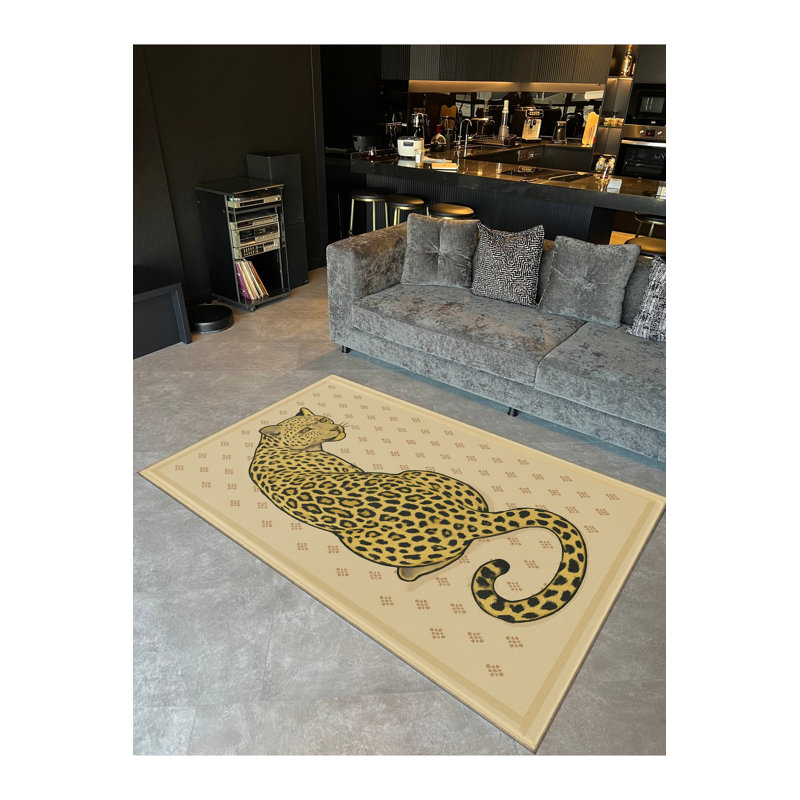 Tapis beige tissé à imprimé tigre Mosso, 3'3" x 4'11"