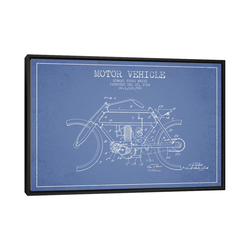 « edward y. motor automobile sketch », impression sur toile en bleu ciel, Toile avec cadre noir, Pas de tapis