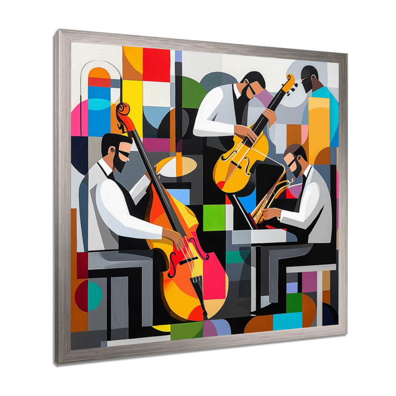 Art Deco Jazz Musisans In The Studio II - Art mural impression musique Jazz, H 30 po x l 30 po, Reproduction encadrée