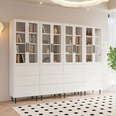 Kitchen Pantry Storage Cabinet With Glass Doors(15.7"D X 94.4"W X 78"H)