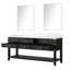 72 po L, plateau en marbre, meuble-lavabo double en chêne noir, tiroirs à fermeture en douceur, miroirs, plateau de rangement, large, quatre