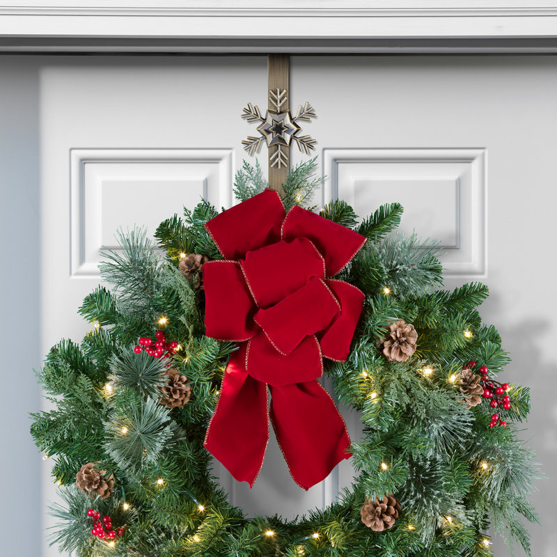 Adjustable Length Wreath Hanger with 4 Interchangeable Icons, Antique Brass
