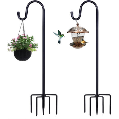 Crochets de berger pour l'extérieur, lot de 2, support pour mangeoire à oiseaux de 157 cm avec base à 5 branches pour suspendre lanterne, mangeoire à colibris, support pour plantes légères, crochet de berger